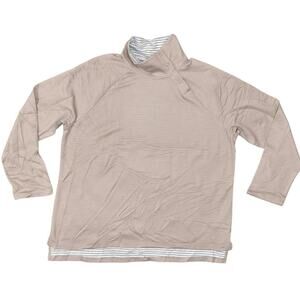 Weekends by Chico's Beige Cotton Blend Pullover High Neck Solid Size 3